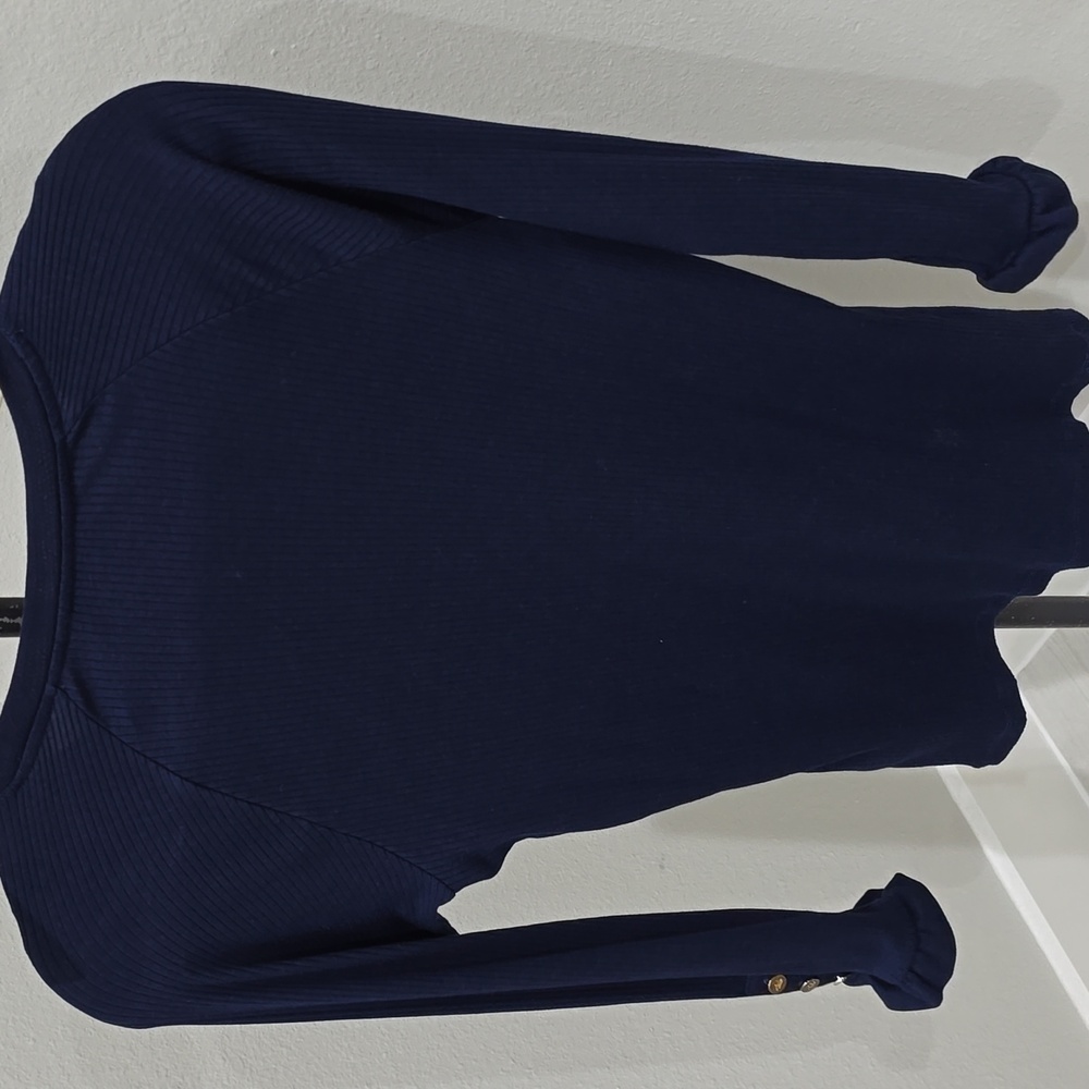 Ralph Lauren Navy Blue Long Sleeve Ribbed Gold Buttons Womens - Picture 7 of 8